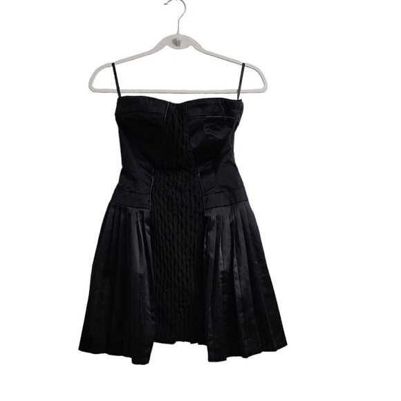 BEBE Womens Mini Dress 2 Black Strapless Satin Fit N Flare Party Going Out‎ - Picture 1 of 12